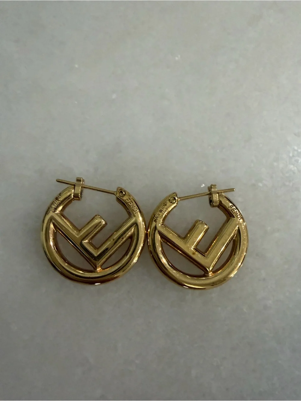 Fendi Gold FF Logo Round Hoop Earrings - Picture 1 of 1